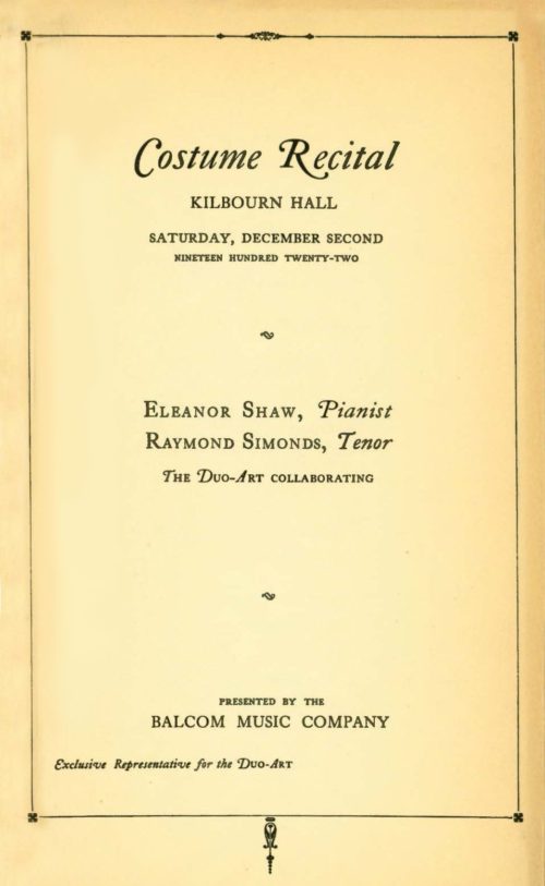 1922 December 2 Costume Recital Eleanor Shaw and Raymond Simonds_Page_1