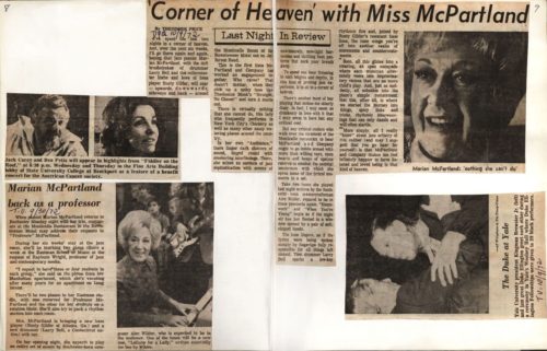 Scrapbook pages with articles about Marian McPartland’s activities in Rochester in 1972.