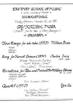 1974 November 26 Calligraphy Program for Jay Crush on Tuba