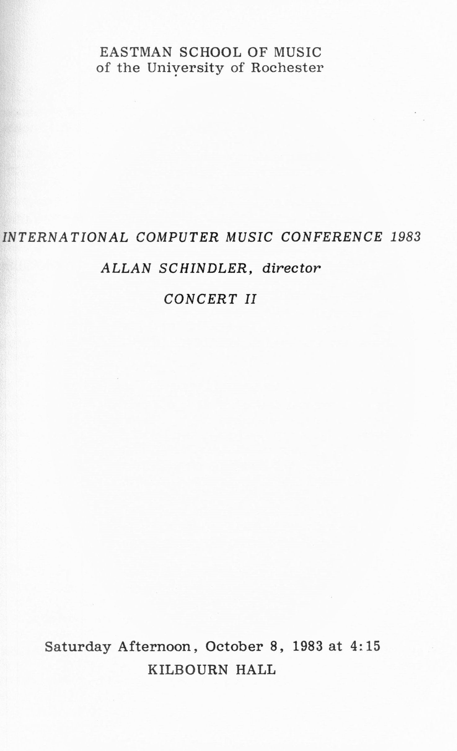 1983 ICMC Concert II program, page 01