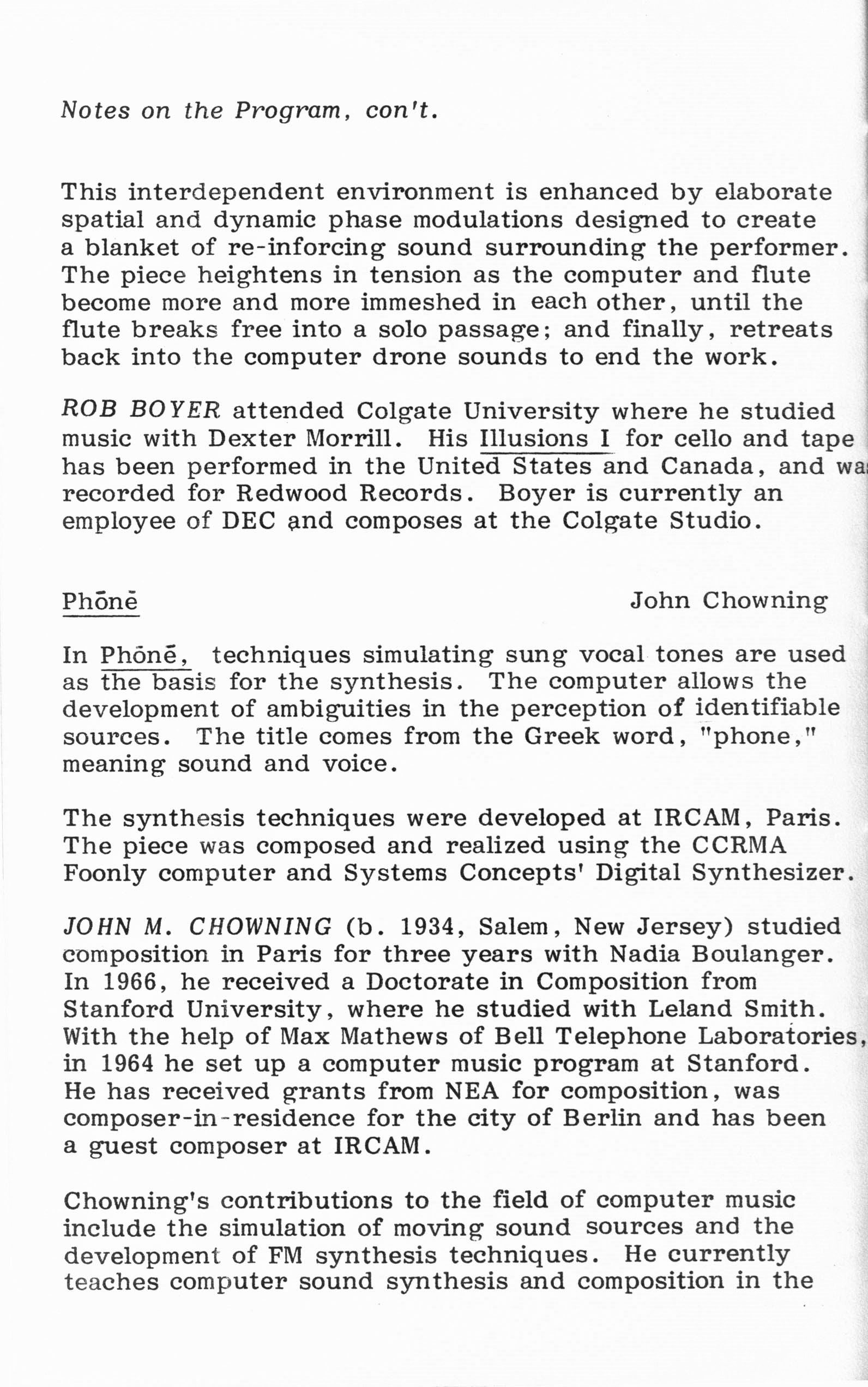 1983 ICMC Concert IV program, page 10