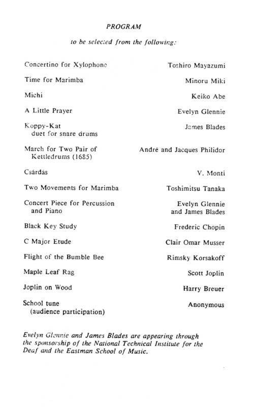 Evelyn Glennie, percussion page 2 of program