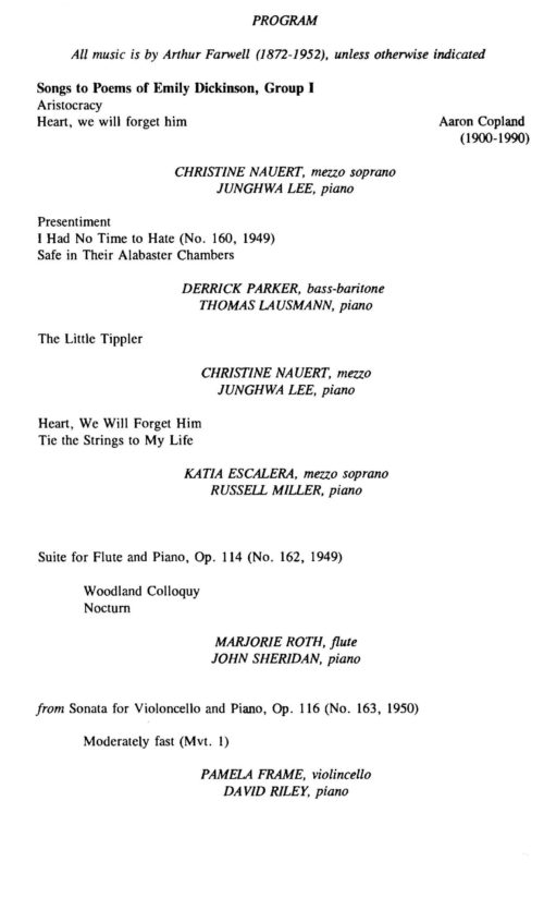 A Celebration of Arthur Farwell and American Music Concert program Page 2