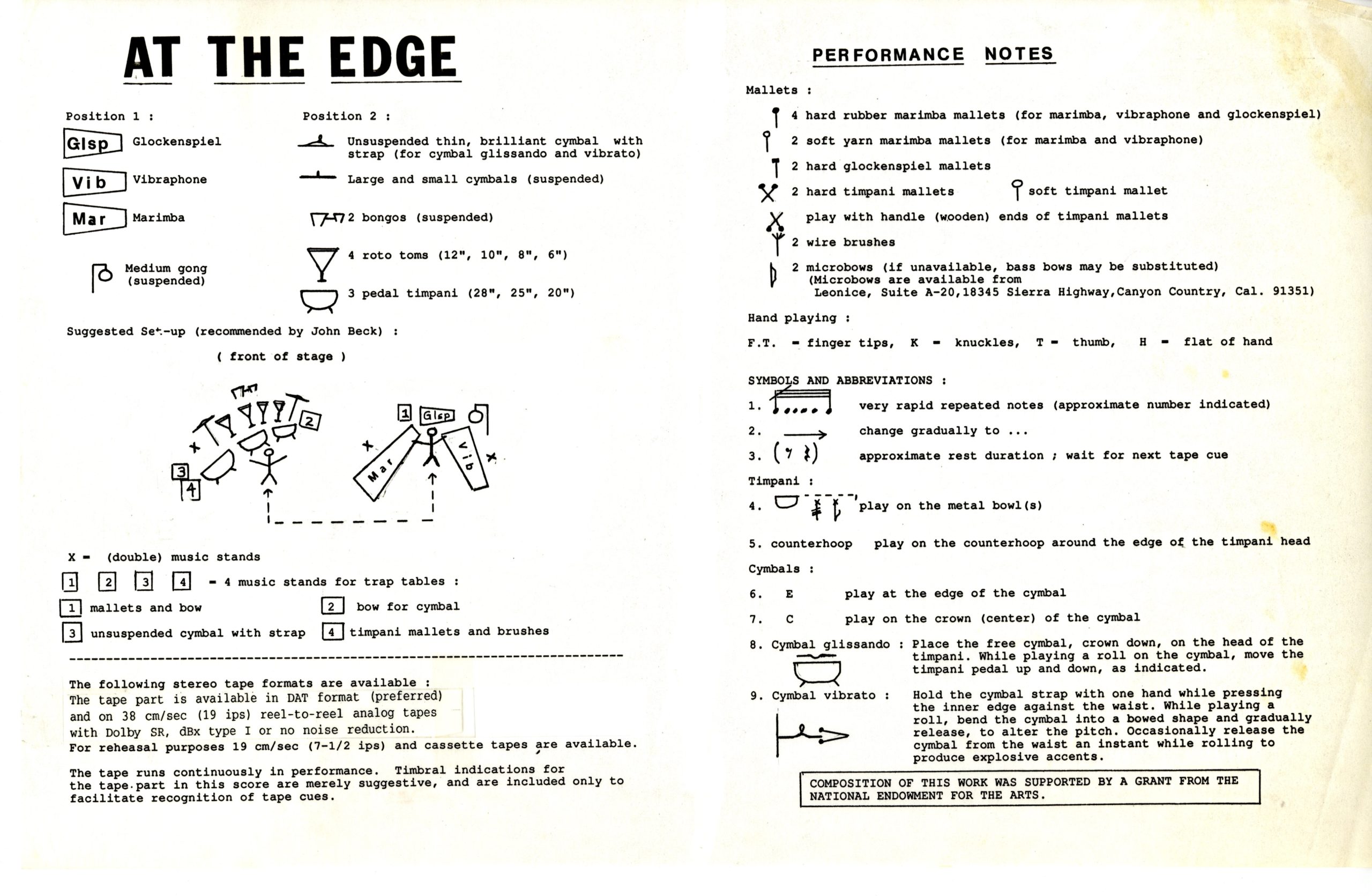 At the Edge, ink score, performance notes