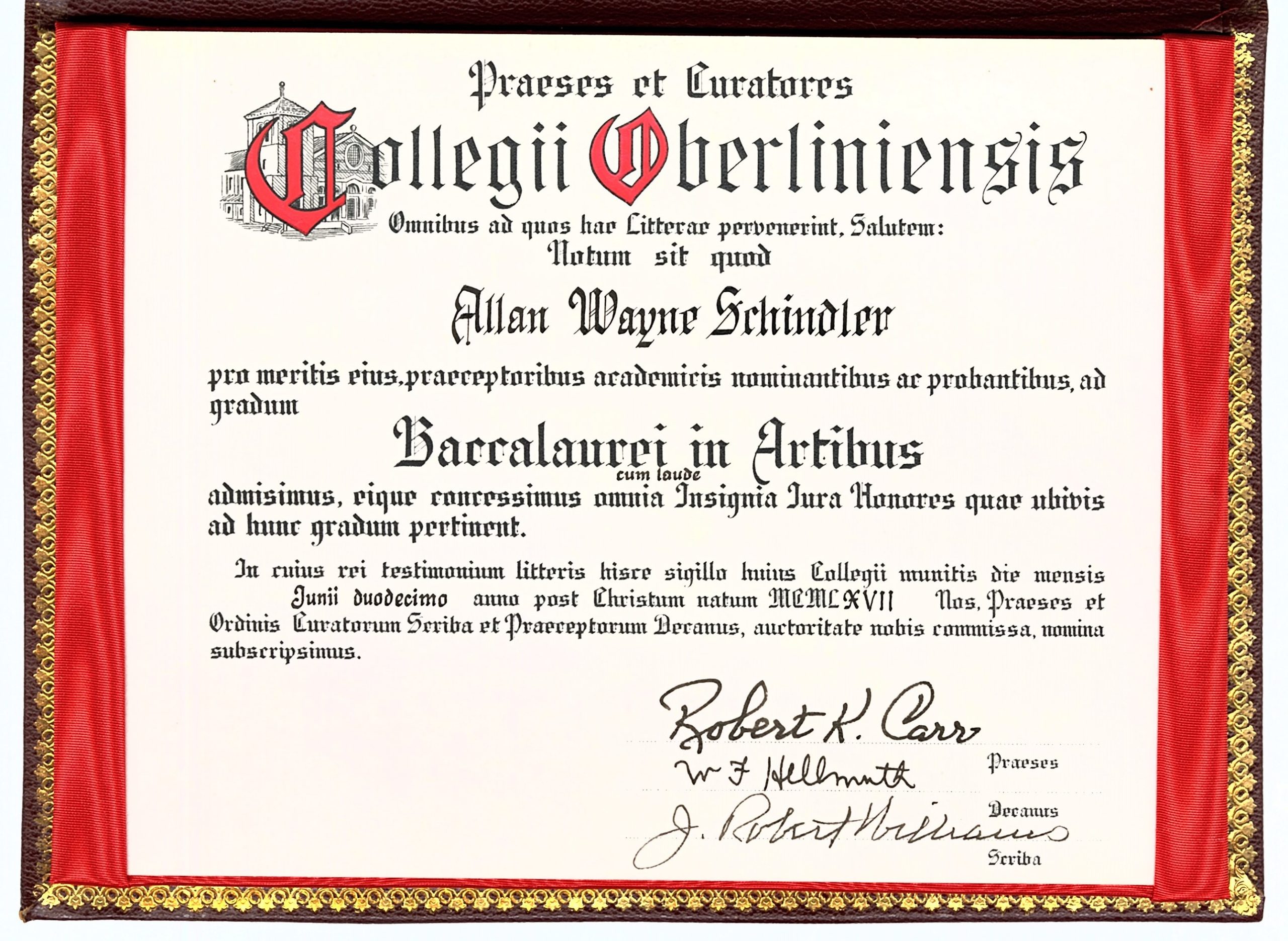 Bachelor of Arts diploma, Oberlin College (June 1967)