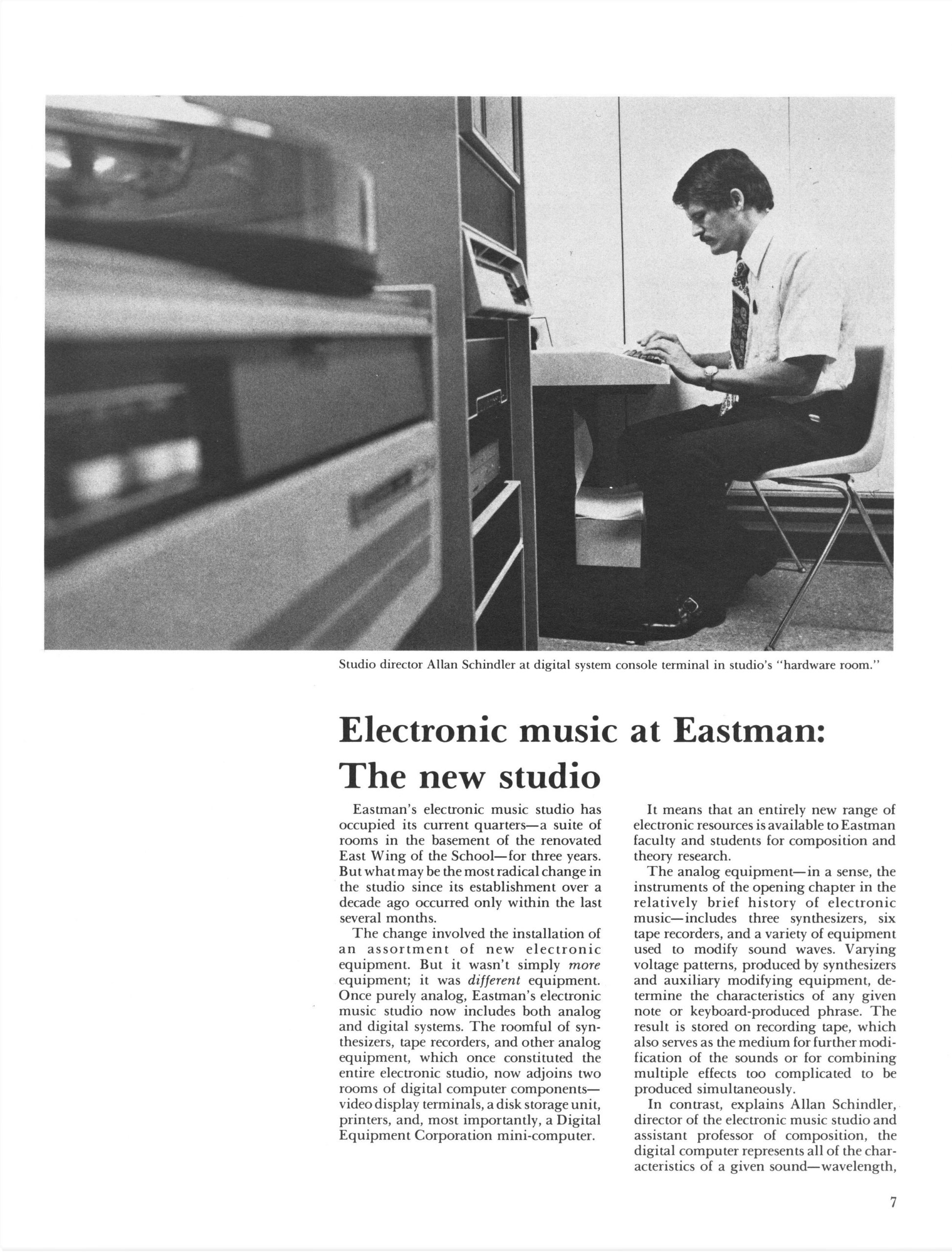 Electronic music at Eastman, The new studio article, page 1