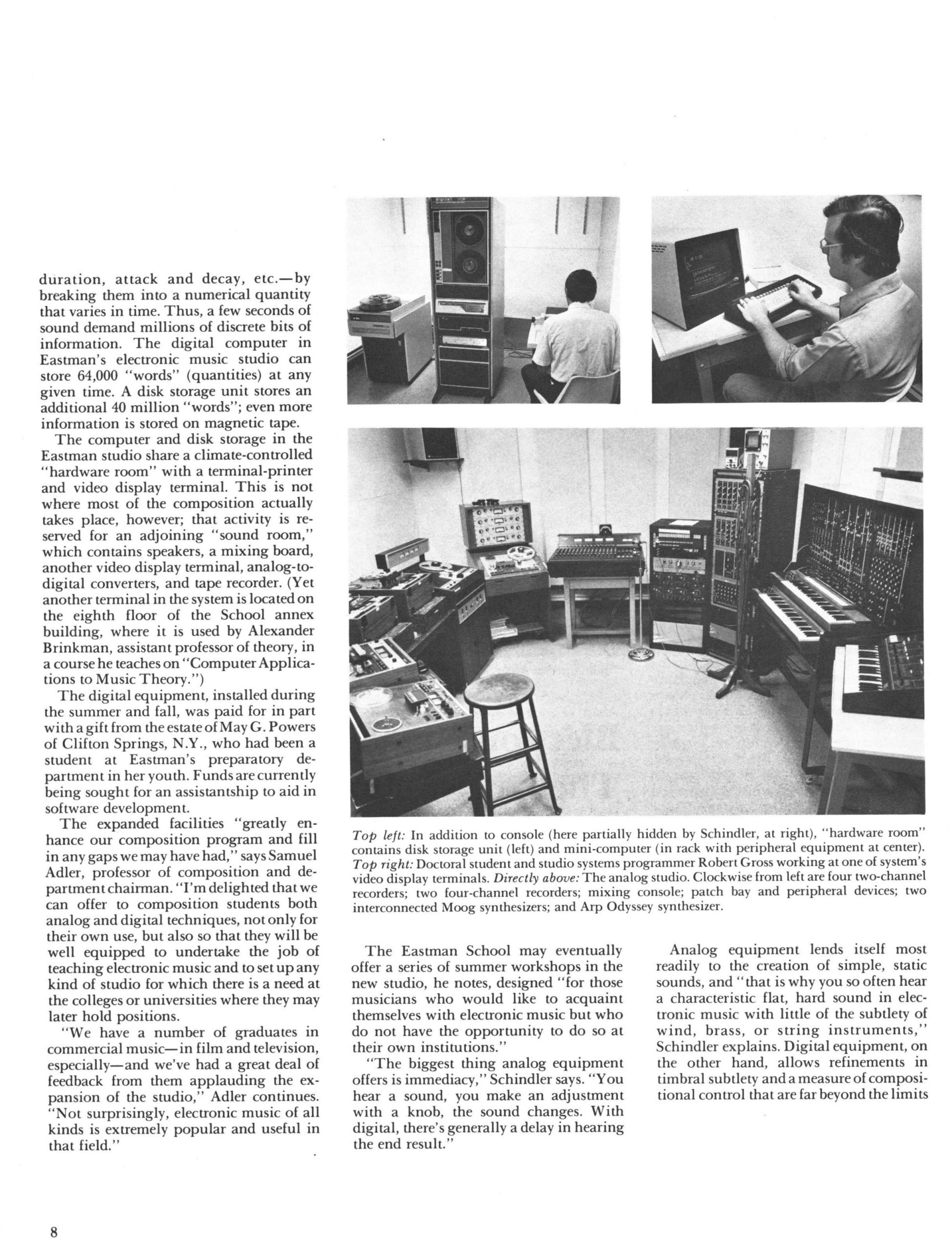 Electronic music at Eastman, The new studio article, page 2