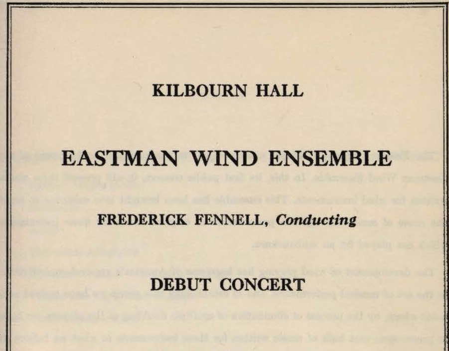 February 6th-13th: Eastman Wind Ensemble debut concert