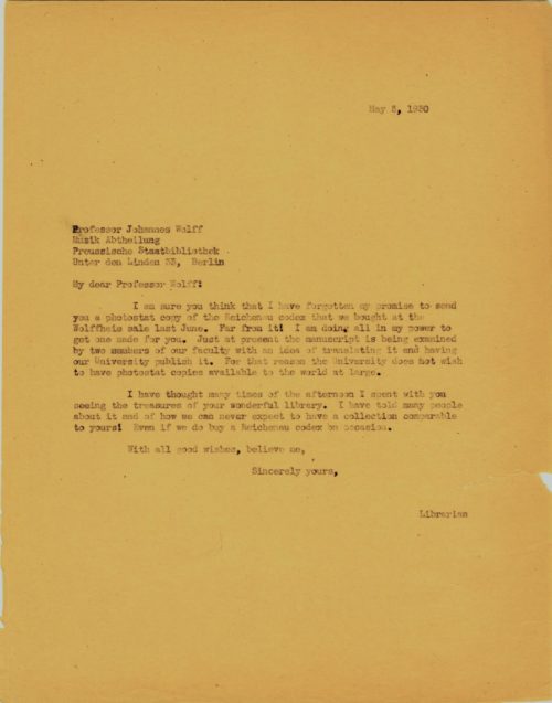 Letter from Barbara Duncan to Dr Wolf (May 1930)