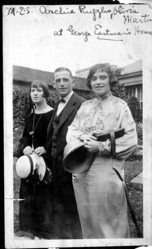 Three of the company’s members during a visit to Mr. Eastman’s home. From left to right, Mary Silveira, Archie Ruggles, and Olivia Martin.