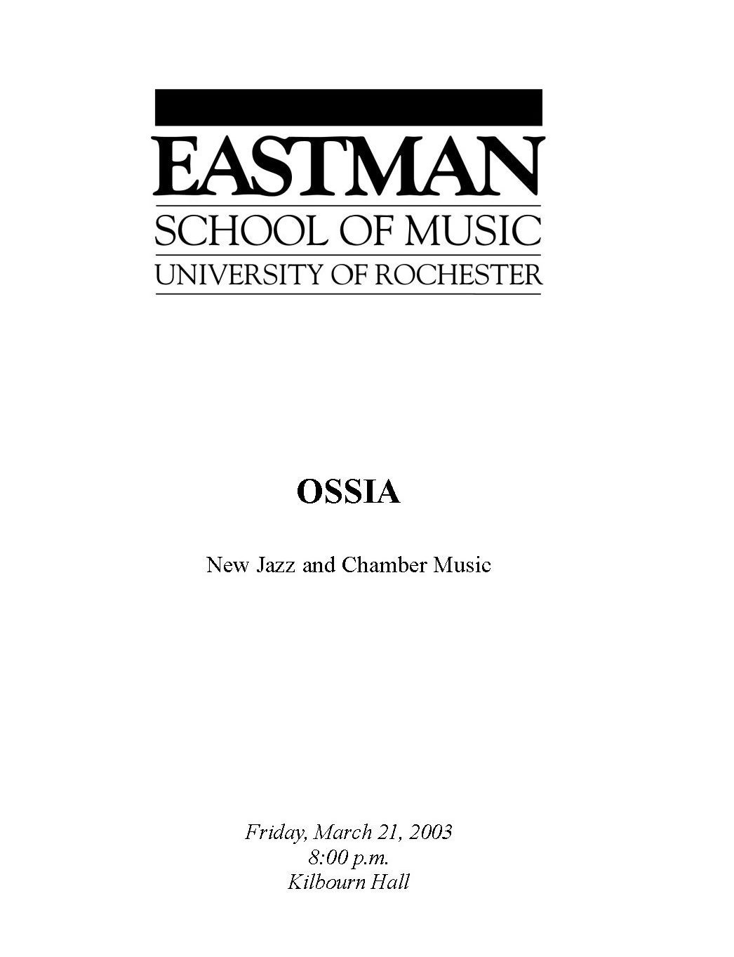 OSSIA concert program (March 21, 2003), front cover