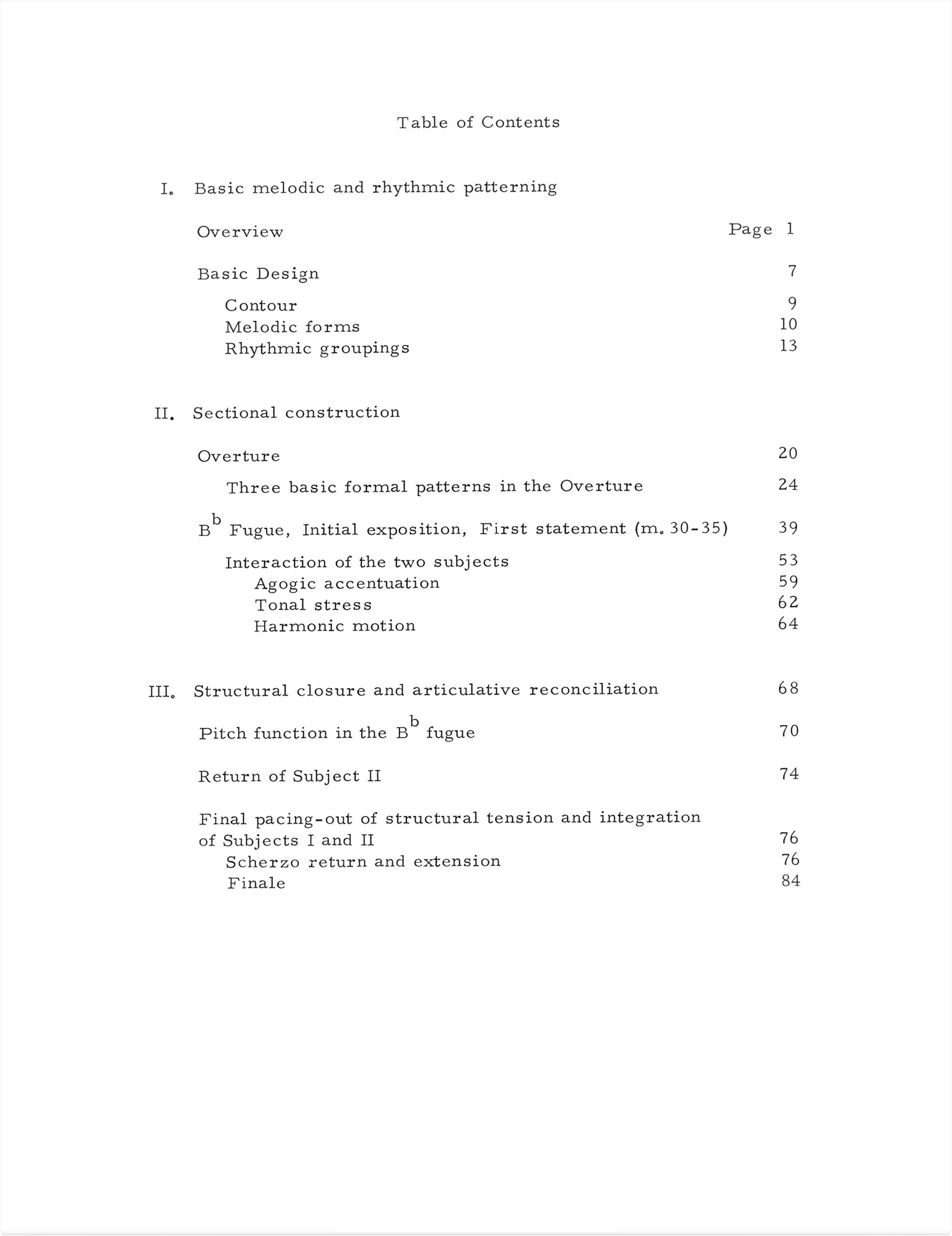 PhD paper (March 1972), table of contents