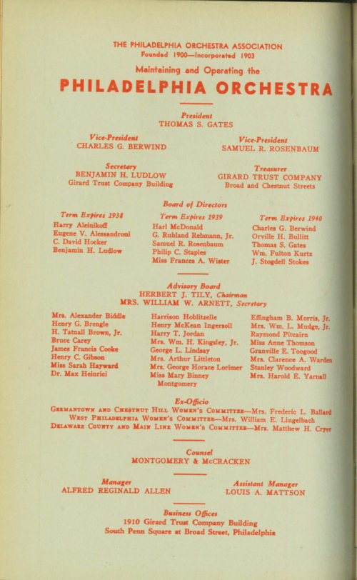 Printed program Philadelphia Orchestra December 10 and 11, 1937 page 2