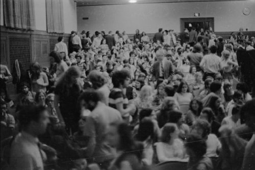 The standing-room-only-capacity audience at Strong Auditorium on October 1, 1971.