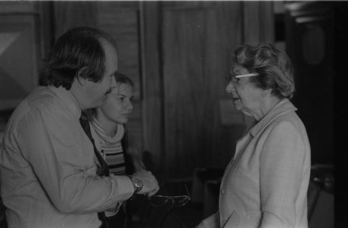 L-R, John Perry, an unidentified student, and Cécile Genhart.