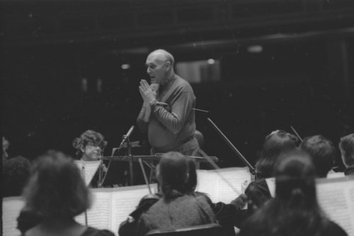 Sir Georg Solti in rehearsal with the Eastman Philharmonia on April 7th, 1987.