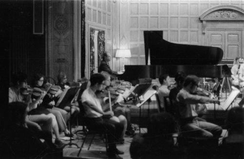 The student orchestra is joined by faculty member Eugene List, pianist.