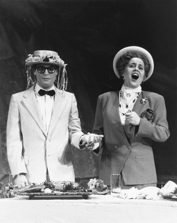 Lady Billows (Kathryn Hearden) with Albert in the coronation scene, act II. Photo by Marcio Botelho. Richard Pearlman Collection.