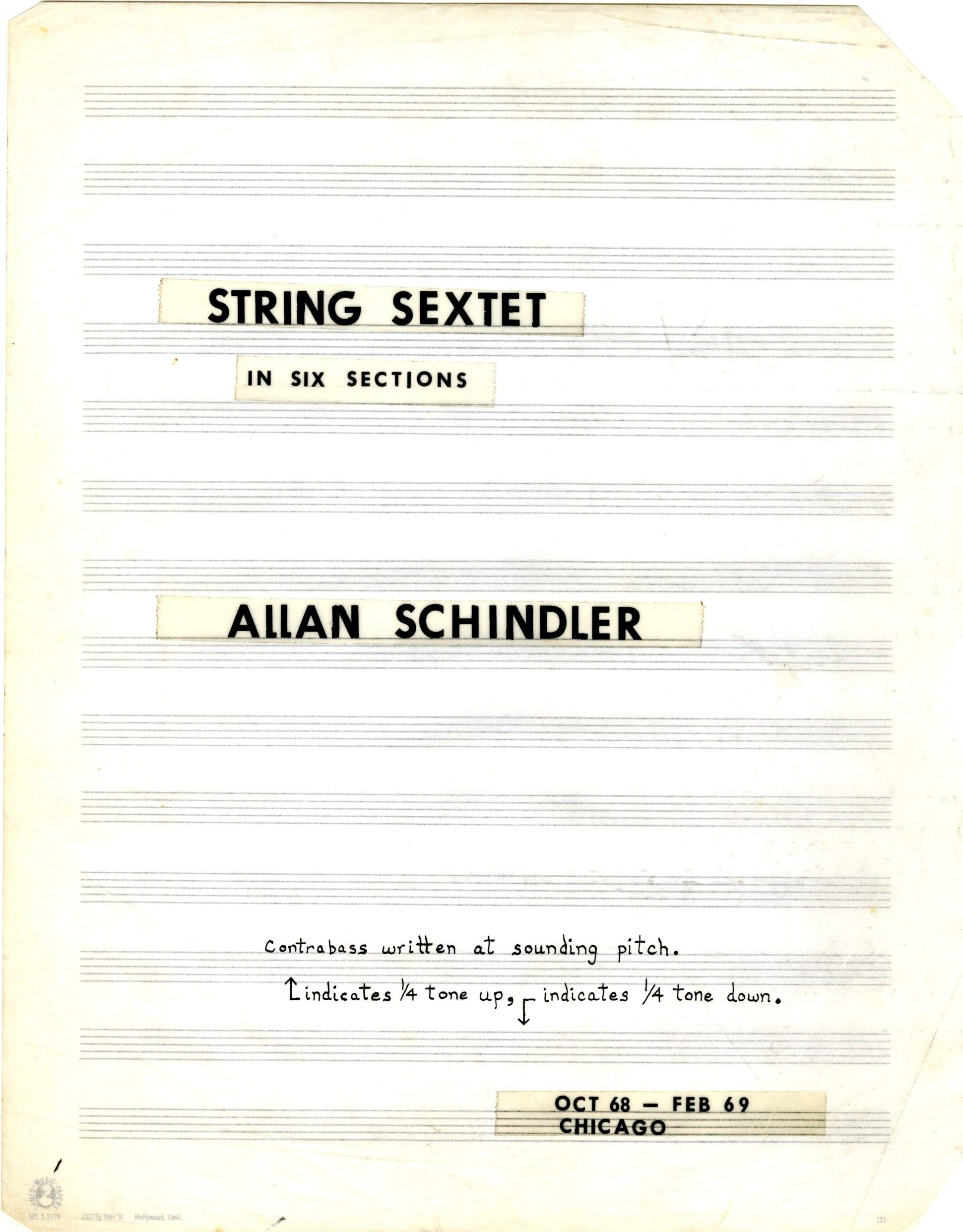 String Sextet, ink score, title page
