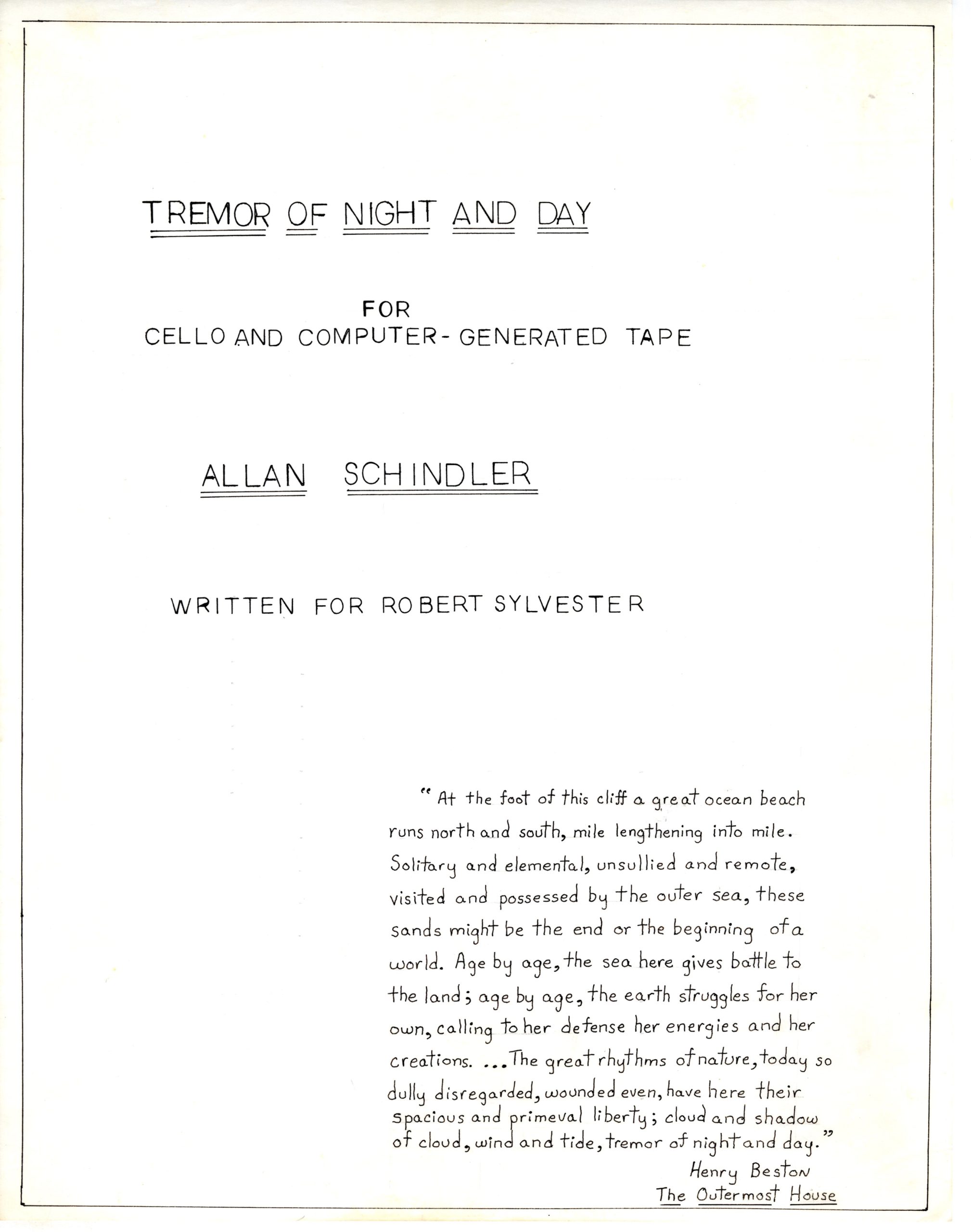 Tremor of Night and Day, ink score, title page