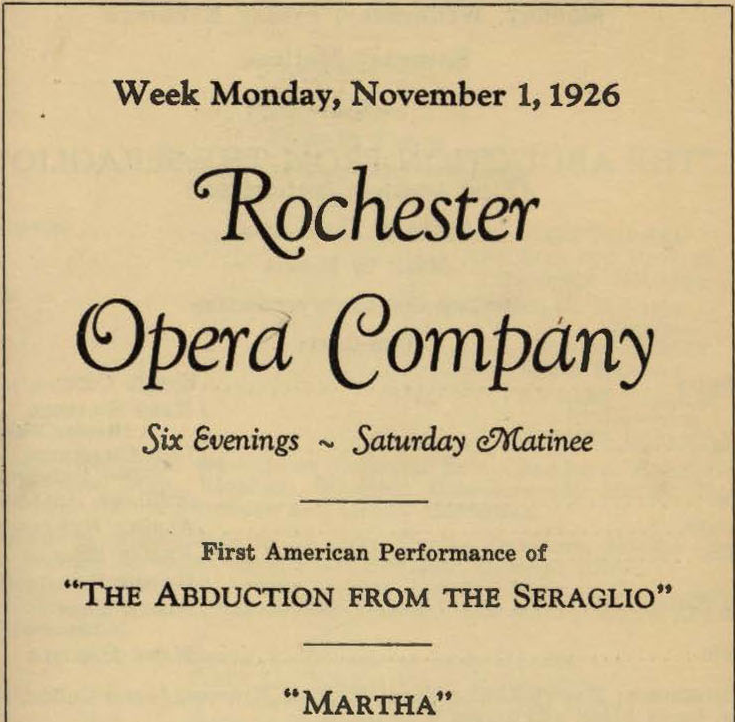 November 1st-7th: Rochester American Opera Company & more