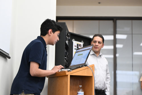 Anthony Dibiase, a 14-year-old in the Hilton School District, shares a composition he created during the Institute for Music Leadership's Future Leaders of Music Technology Camp in July 2024. Photo by Anna Reguero.