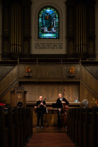 Eastman jazz faculty members Bob Sneider, guitar, and Jeff Campbell, bass. Photo by Lauren Sageer.