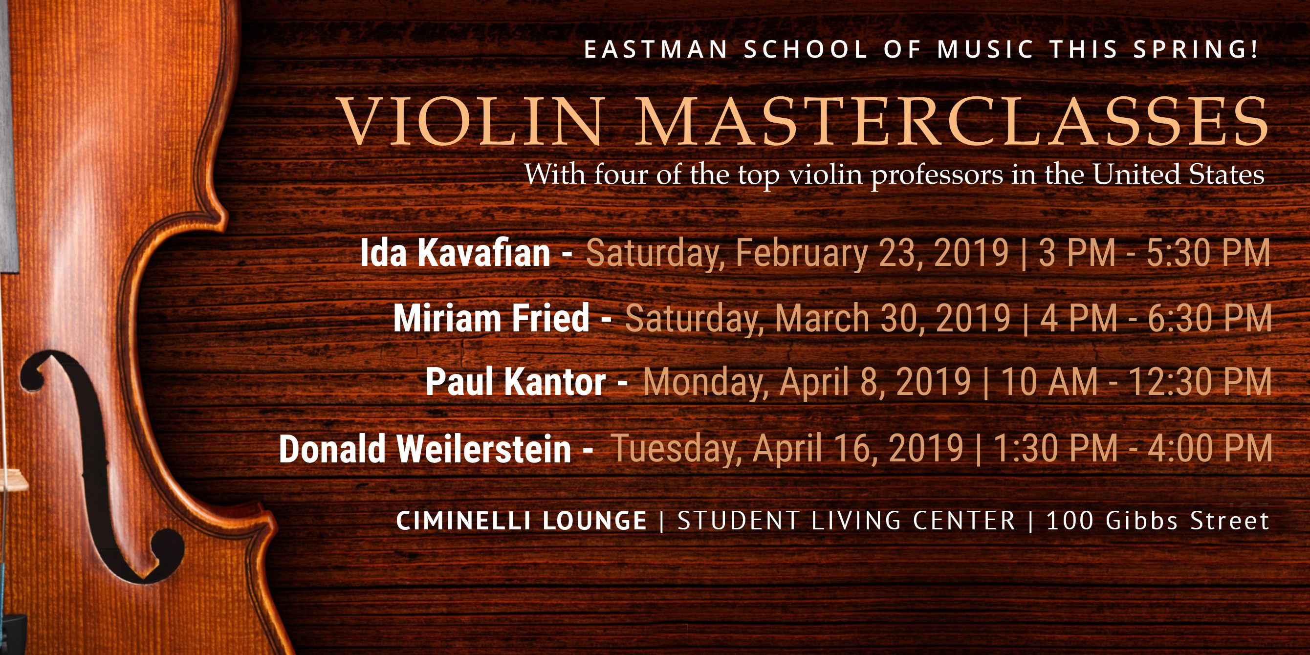 EASTMAN SCHOOL OF MUSIC WELCOMES FOUR OF THE TOP US VIOLIN